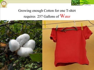 Growing enough Cotton for one T-shirt
requires 257 Gallons of Water
 