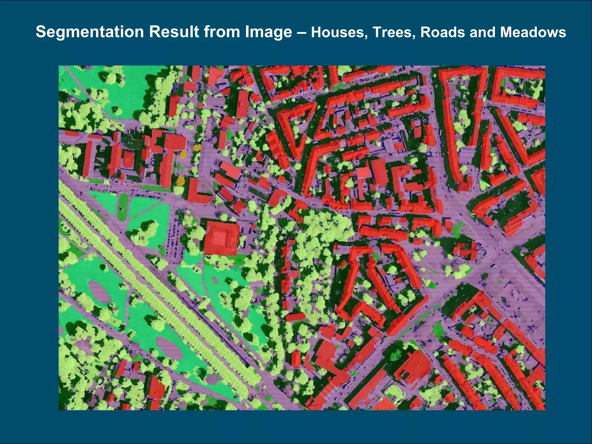 Segmentation Result from Image –  Houses, Trees, Roads and Meadows   
