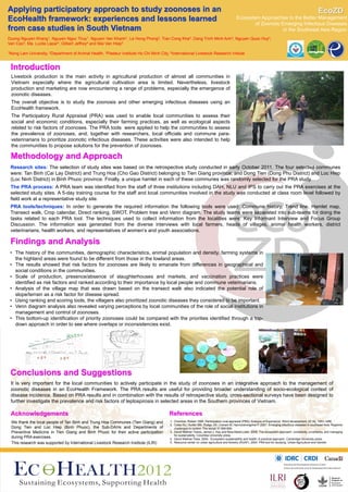 Applying participatory approach to study zoonoses in an Ecohealth framework: Experiences and lessons learned from case studies in southern Vietnam