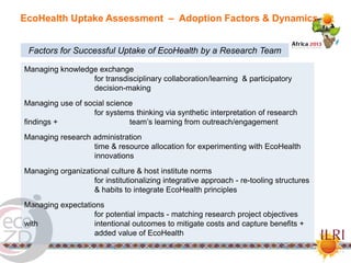 EcoHealth in action in Southeast Asia: Results and experiences from six transdisciplinary research teams and two EcoHealth Resource Centres