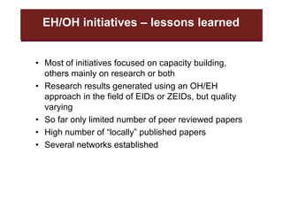 EcoZD and other EcoHealth/One Health initiatives in Southeast Asia: Lessons and perspectives