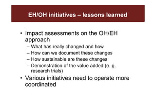 EcoZD and other EcoHealth/One Health initiatives in Southeast Asia: Lessons and perspectives