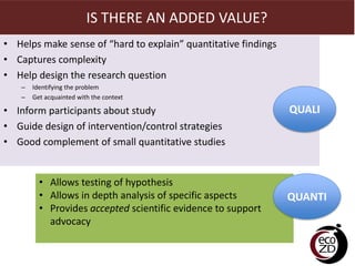 Integration of quantitative and qualitative research: Observations from a multi-country ecohealth study