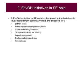 EcoHealth and One Health capacity building in Southeast Asia: An overview with focus on ILRI’s work