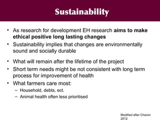 Ecohealth perspectives: From Ecohealth theory to practice (case studies)