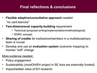 Ecohealth perspectives: From Ecohealth theory to practice (case studies)