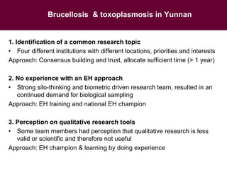 Ecohealth and One Health research in Southeast Asia: Examples, challenges, successes and outlook