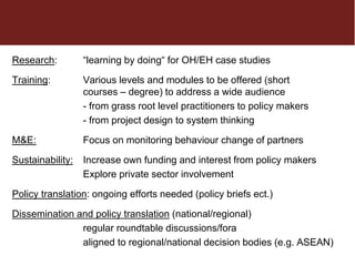 Ecohealth and One Health research in Southeast Asia: Examples, challenges, successes and outlook