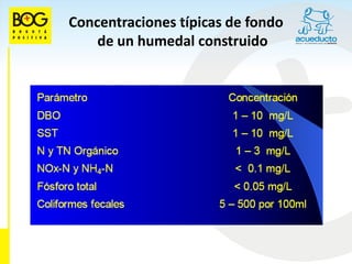 Concentraciones típicas de fondo
    de un humedal construido
 