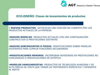 ECO-INGENIERÍA: HERRAMIENTAS A EMPLEAR

 ANÁLISIS MODAL DE FALLO Y EFECTOS (AMFE)
 LISTAS DE COMPROBACIÓN O CHEQUEO
 VALORACIÓN DE LA ESTRATEGIA AMBIENTAL DEL PRODUCTO (VEA)
 ANÁLISIS DE VALOR (AV)
 ANÁLISIS DE EXPERIMENTOS (AE)
 EVALUACIÓN DE CAMBIOS DE DISEÑO (ECD)
 DESPLIEGUE DE LA FUNCIÓN CALIDAD (QFD) Y AMBIENTAL (EQFD)
 TORMENTA DE IDEAS (BRAINSTORMING)
 COMPARACIÓN AMBIENTAL DE LOS PRODUCTOS(E-BENCHMARKING)
 ECO-INDICADORES
 ANÁLISIS DEL CICLO DE VIDA (ACV)

 