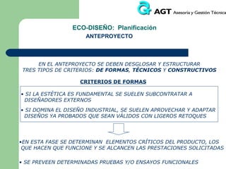 ECO-INGENIERÍA: CONCLUSIONES

LA ECO-INGENIERÍA consiste en la integración de la variable ambiental en los
procesos de diseño y desarrollo de cualquier producto, equipo, elemento,
máquina, instalación, etc.
Se basa en el empleo una serie de herramientas que contemplan la
componente medioambiental, la eficiencia energética, la eliminación, reciclado
y/o reutilización, es decir,
elementos que constituyen la componente
medioambiental, del producto a diseñar.
Con ello, conseguiremos proporcionar a los diseñadores una base técnicocientífica sobre los procesos involucrados en el diseño de productos (con
carácter general) con su posible mejora en
términos, económicos,
medioambientales, y de sostenibilidad, aportando un beneficio a los usuarios,
a la sociedad y a las futuras generaciones.

 