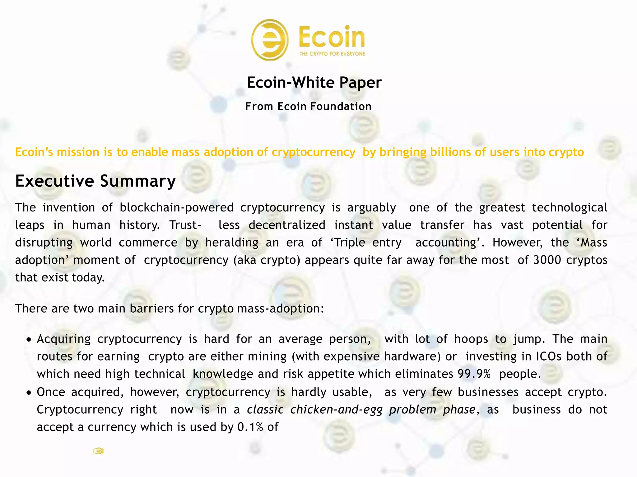 Ecoin official whitepaper | PPTX