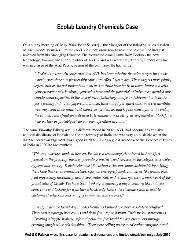 Ecolab laundry chemicals case