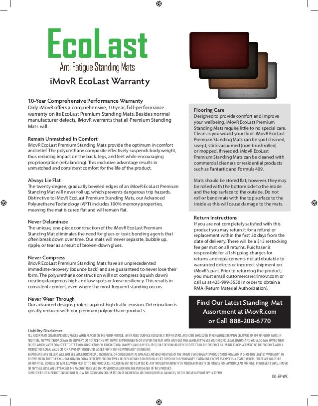 Imovr Ecolast Premium Standing Mats Warranty And Care Information