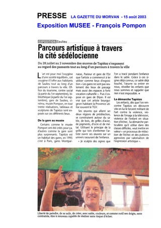 Exposition MUSEE - François Pompon
PRESSE LA GAZETTE DU MORVAN - 15 août 2003
 