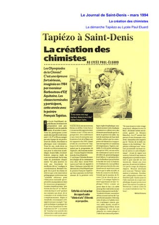Le Journal de Saint-Denis - mars 1994
La création des chimistes
La démarche Tapiézo au Lycée Paul Eluard
 