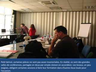 CFPJ, rue du Louvre, Paris, média, école de journalisme, locaux, salle de conférencePetit bémol, certaines pièces ne sont pas assez insonorisées. En réalité, ce sont des grandes salles de conférences, partagée en deux par simple cloison en accordéon. Les locaux, un peu exigües, obligent certaines sessions à faire leur formation dans d’autres lieux loués pour l’occasion.Petit bémol, certaines pièces ne sont pas assez insonorisées. En réalité, ce sont des grandes salles de conférences, partagée en deux par simple cloison en accordéon. Les locaux, un peu exigües, obligent certaines sessions à faire leur formation dans d’autres lieux loués pour l’occasion.