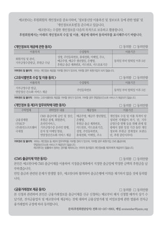 32
에코붓다는 후원회원의 개인정보를 중요시하며, ‘정보통신망 이용촉진 및 정보보호 등에 관한 법률’ 및
‘개인정보보호법’을 준수하고 있습니다.
에코붓다는 수집한 개인정보를 다음의 목적으로 보유하고 활용합니다.
후원회원께서는 아래의 개인정보의 수집 및 이용, 제공에 대하여 동의여부를 표시해주시기 바랍니다.
<개인정보의 제공에 관한 동의>
이용목적 수집항목 이용기간
회원가입 및 관리,
기부금영수증발급, 후원금 수납
성명, 주민등록번호, 휴대전화, 이메일, 주소,
예금주명, 예금주 생년월일, 은행명,
후원금 출금 계좌번호, 카드번호, 카드유효기간
동의일 부터 탈퇴일 이후 5년
거부권리 및 불이익 귀하는 개인정보 제공을 거부할 권리가 있으며, 거부할 경우 회원가입이 되지 않습니다.
<고유식별번호 수집 및 이용 동의 >
이용목적 수집항목 이용기간
기부금영수증 발급,
연말정산 간소화 서비스 제공
주민등록번호 동의일 부터 탈퇴일 이후 5년
거부권리 및 불이익 귀하는 고유식별번호 제공을 거부할 권리가 있으며, 거부할 경우 연말정산간소화 서비스가 제공되지 않습니다.
<개인정보 등 제3자 업무위탁에 대한 동의>
수탁업체 위탁업무 내용 제공정보 이용기간
금융결제원
(주)KCP
(주)휴먼소프트웨어
국세청
CMS 출금이체 승인 및 정산,
후원금 결제, 회원관리,
온라인서비스,
기부금영수증 온라인 발행,
문자 및 이메일 발송,
연말정산간소화 서비스 제공
예금주명, 예금주 생년월일,
은행명,
후원금 출금 계좌번호,
카드번호, 카드유효기간,
성명, 주민등록번호,
휴대전화, 이메일, 주소
개인정보 수집 및 이용 목적이 달
성되면 지체없이 파기. 단, 기부
금영수증 발행 등을 위해 관계 법
령에서 정한 일정 기간 동안 개인
정보와 후원금 결제정보 보관(5
년, 후원 중단시부터)
거부권리 및 불이익 귀하는 개인정보 등 제3자 업무위탁을 거부할 권리가 있으며, 거부할 경우 회원가입, CMS 출금이체,
연말정산간소화 서비스가 제공되지 않습니다.
에코붓다는 법률에서 정하는 경우를 제외하고는 귀하의 동의없이 개인정보를 제3자에게 제공하지 않습니다.
<CMS 출금이체 약관 동의>
본인은 에코붓다에 CMS 출금이체를 이용하여 지정출금계좌에서 지정한 출금일에 약정한 금액의 후원금을 납
부하겠습니다.
만일 출금과 관련된 문제가 발생할 경우, 에코붓다와 협의하여 출금은행에 이의를 제기하지 않을 것에 동의합
니다.
<금융거래정보 제공 동의>
본 신청과 관련하여 본인은 금융거래정보를 출금이체를 신규 신청하는 때로부터 해지 신청할 때까지 상기 수
납기관, 전자금융업자 및 에코붓다에 제공하는 것에 대하여 금융실명거래 및 비밀보장에 관한 법률과 전자금
융거래법의 규정에 따라 동의합니다.
문의(후원회원담당자) 전화 02-587-8905, 메일 ecomember@junto.org
동의함 동의안함
동의함 동의안함
동의함 동의안함
동의함 동의안함
동의함 동의안함
 