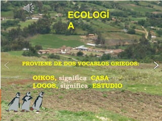5
PROVIENE DE DOS VOCABLOS GRIEGOS:
OIKOS, significa CASA
LOGOS, significa ESTUDIO
ECOLOGÍ
A
 