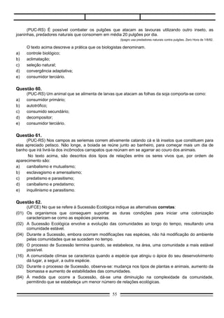 Questão 63.
      (UNESP) A transferência da energia alimentar da origem, representada pelas plantas através de uma
série de organismos, com estágios de comer e ser comido, é conhecida como:
a)    nível trófico;
b)    degradação;
c)    cadeia alimentar;
d)    fonte de energia;
e)    fluxo parcial.




                                                  55
 