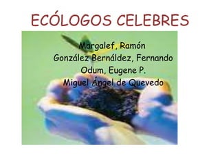 ECÓLOGOS CELEBRES
Margalef, Ramón
González Bernáldez, Fernando
Odum, Eugene P.
Miguel Ángel de Quevedo
 