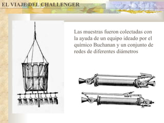 EL VIAJE DEL CHALLENGER Las muestras fueron colectadas con la ayuda de un equipo ideado por el químico Buchanan y un conjunto de redes de diferentes diámetros 