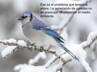 Ése es el problema que tenemos
ahora. La generación de ustedes no
se preocupó de preservar el medio
ambiente.
 