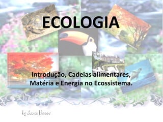 ECOLOGIA
Introdução, Cadeias alimentares,
Matéria e Energia no Ecossistema.
 