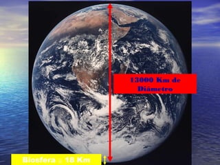 13000 Km de
Diâmetro
Biosfera ≅ 18 Km
 