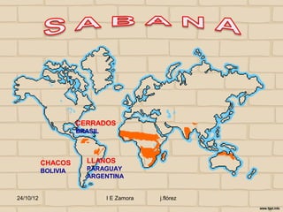 CERRADOS
                     BRASIL




           CHACOS      LLANOS
           BOLIVIA     PARAGUAY
                       ARGENTINA


24/10/12                      I E Zamora   j.flórez
 
