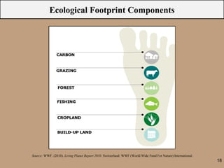 Ecological Footprint Components




Source: WWF. (2010). Living Planet Report 2010. Switzerland: WWF (World Wide Fund For Nature) International.
                                                                                                               18
 