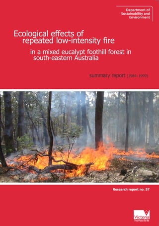 Ecological effects of
repeated low-intensity fire
in a mixed eucalypt foothill forest in
south-eastern Australia
summary report (1984–1999)
Research report no. 57
 