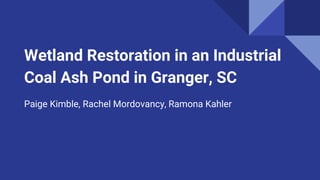 Wetland Restoration in an Industrial
Coal Ash Pond in Granger, SC
Paige Kimble, Rachel Mordovancy, Ramona Kahler
 