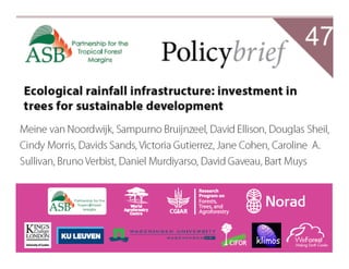 Forest	and	water	–	big	picture	on	‘cool	forests’	
Q			=			P				-				E			±		ΔS	
Stream	ﬂow	(blue	
water):	ﬂow	persis-
tence...