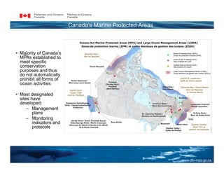 Canada’s Marine Protected Areas



• Majority of Canada’s
  MPAs established to
  meet specific
  conservation
  purposes ...