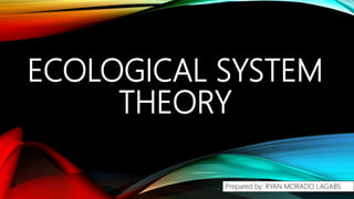 ECOLOGICAL SYSTEM
THEORY
Prepared by: RYAN MORADO LAGABS
 