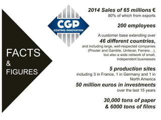 2014 Sales of 65 millions €
80% of which from exports
200 employees
A customer base extending over
46 different countries,...
