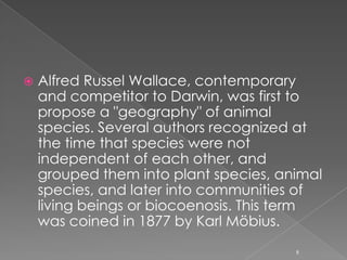 Charles Darwin and Alfred Wallace Towards 1850 there was a breakthrough in the field with the publishing of the work of Charles Darwin on The Origin of Species: Ecology passed from a repetitive, mechanical model to a biological, organic, and hence evolutionary model 7