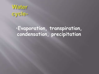 •Evaporation, transpiration,
condensation, precipitation
 