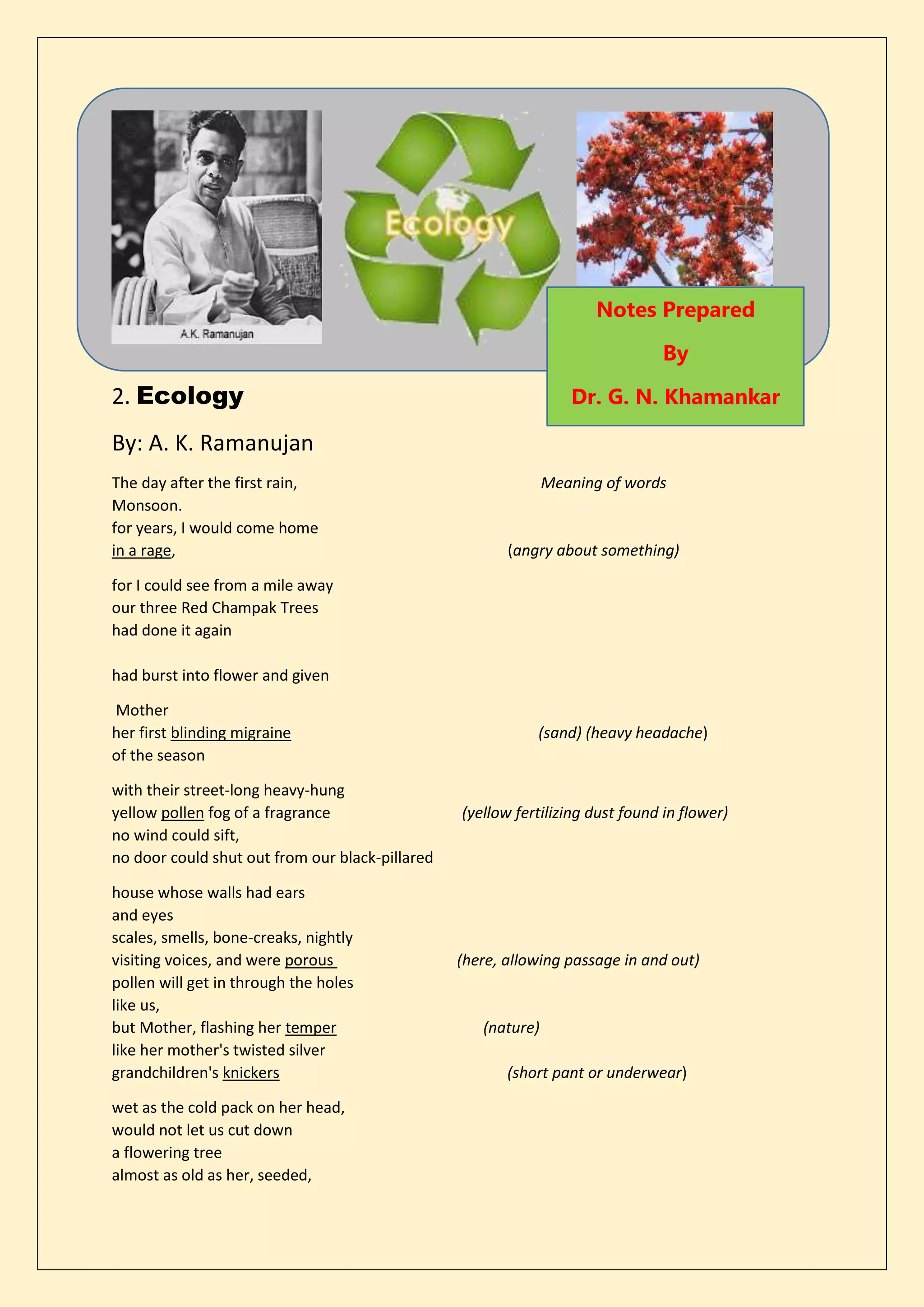 Ecology by A K Ramanujan.docx