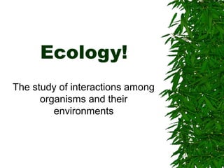 Ecology!
The study of interactions among
organisms and their
environments

 