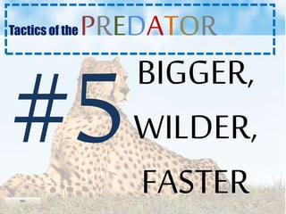 BIGGER,
WILDER,
FASTER
Tactics of the PREDATOR
 