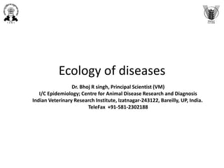 Ecology of diseases
Dr. Bhoj R singh, Principal Scientist (VM)
I/C Epidemiology; Centre for Animal Disease Research and Diagnosis
Indian Veterinary Research Institute, Izatnagar-243122, Bareilly, UP, India.
TeleFax +91-581-2302188
 