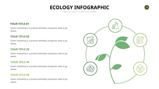 15
ECOLOGY INFOGRAPHIC
WRITE YOUR SUBTITLE HERE
YOUR TITLE 01
Green marketing is a practice whereby companies seek to go
above.
YOUR TITLE 02
Green marketing is a practice whereby companies seek to go
above.
YOUR TITLE 03
Green marketing is a practice whereby companies seek to go
above.
YOUR TITLE 04
Green marketing is a practice whereby companies seek to go
above.
YOUR TITLE 05
Green marketing is a practice whereby companies seek to go
above.
 