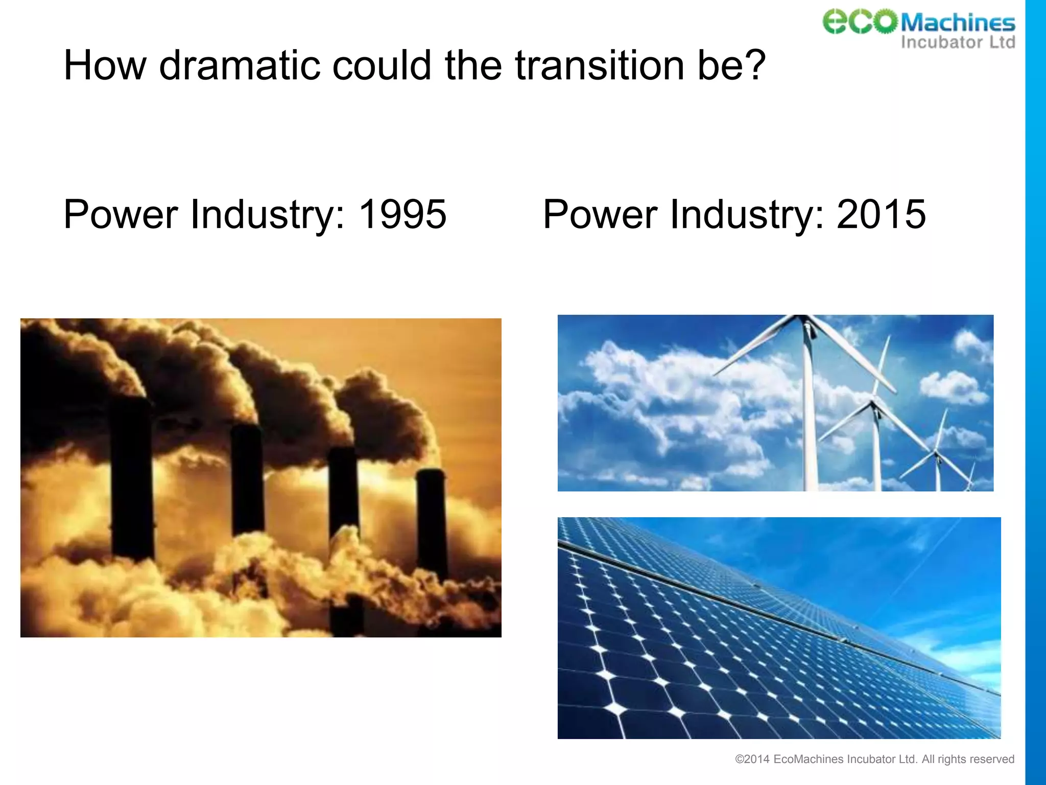 ©2014 EcoMachines Incubator Ltd. All rights reserved
How dramatic could the transition be?
Power Industry: 1995 Power Industry: 2015
 