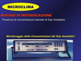 MICROCLIMA

RISCHIO DI INTOSSICAZIONE
Presenza di concentrazioni elevate di Gas Anestetici




   Monitoraggio delle Concentrazioni dei Gas Anestetici
 