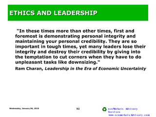 ETHICS AND LEADERSHIP  <ul><li>&quot;In these times more than other times, first and foremost is demonstrating personal in...