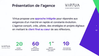 22
Virtua propose une approche intégrée pour répondre aux
exigences d'un marché en rapide et constante évolution.
L’agence...