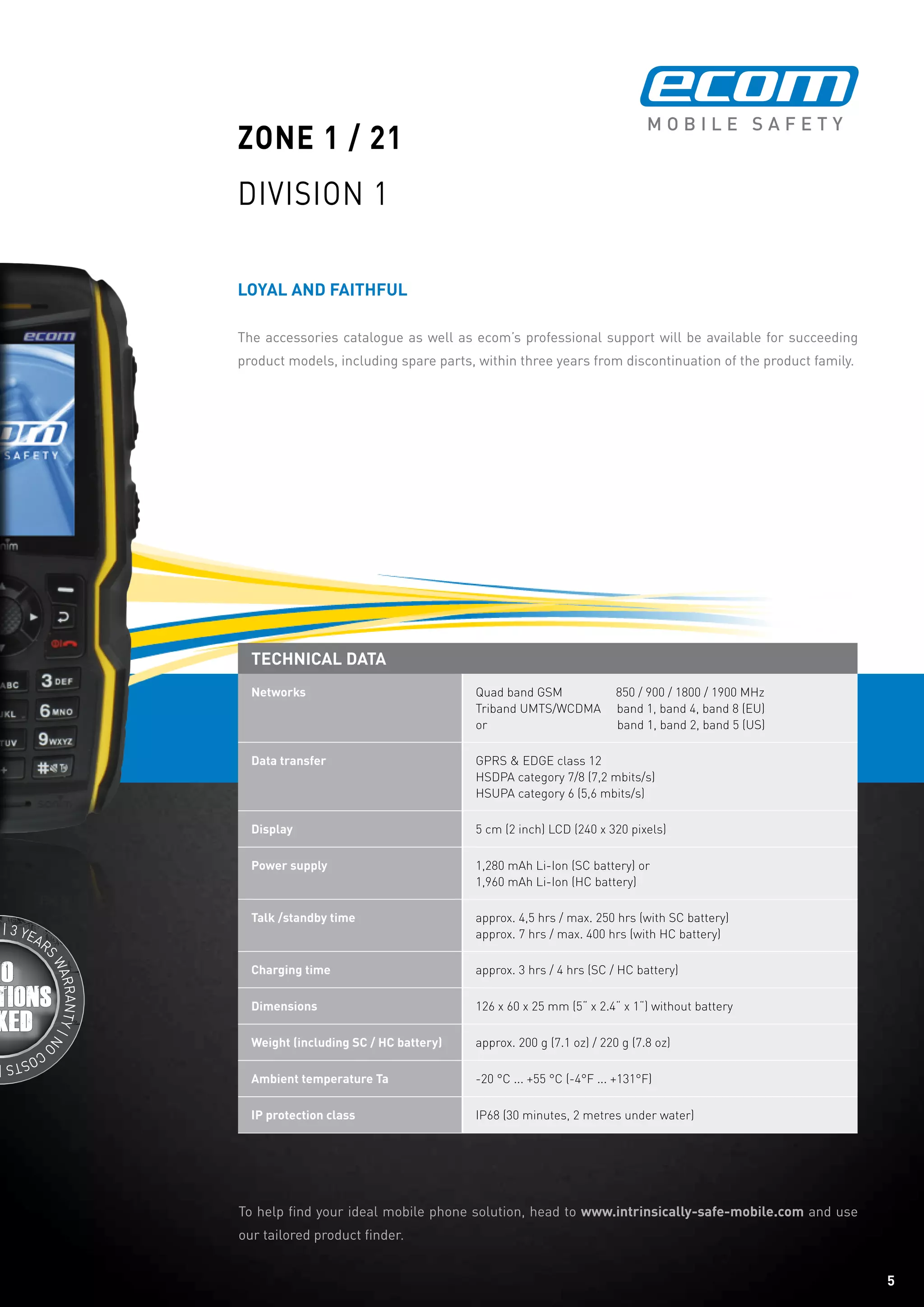 Ecom Ex-Handy 08 - ATEX Hazardous Area Mobile Phone - Data Sheet | PDF