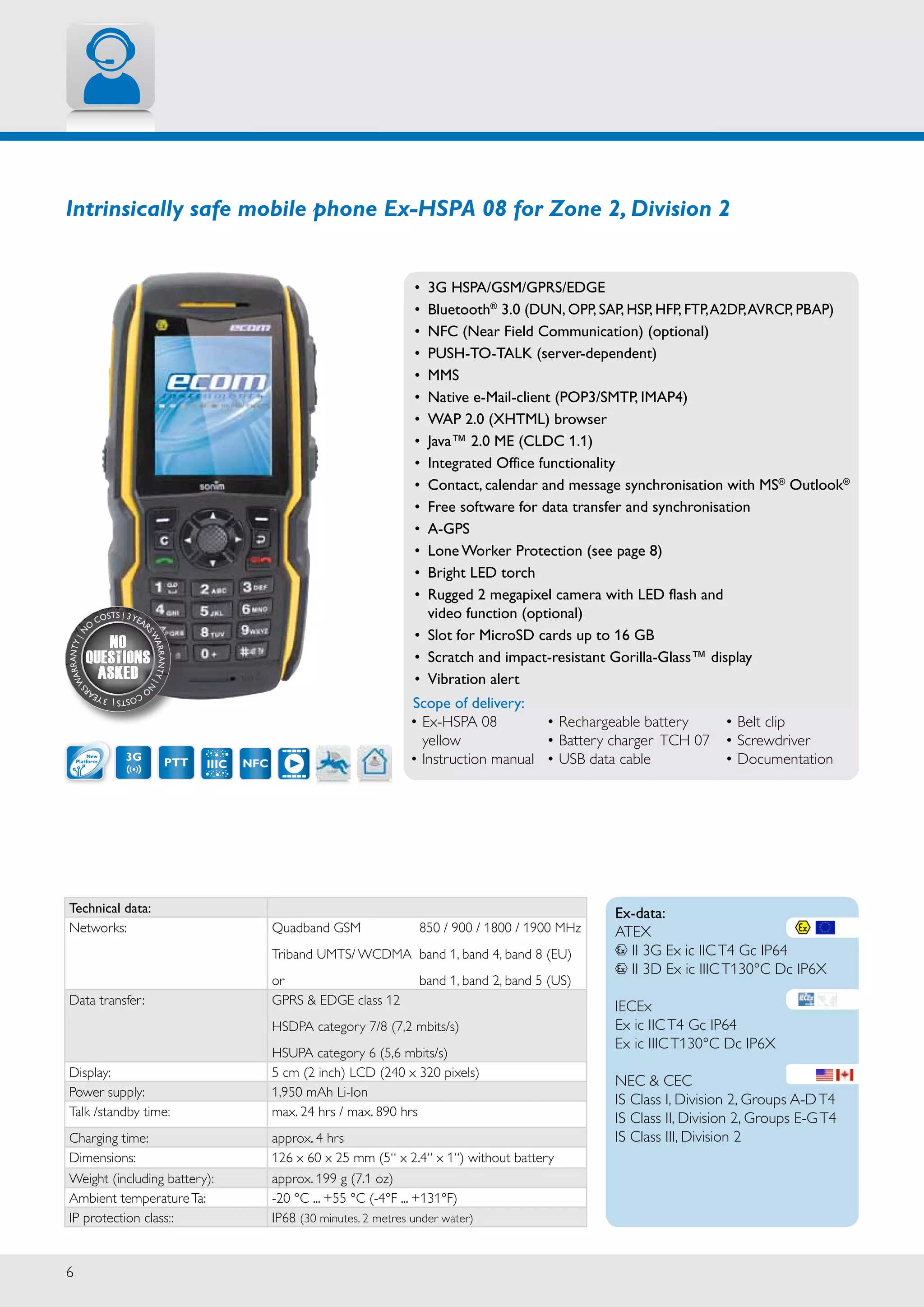 Ecom Ex-HSPA 08 ATEX Hazardous Area Mobile Phone | PDF | Smartphones ...